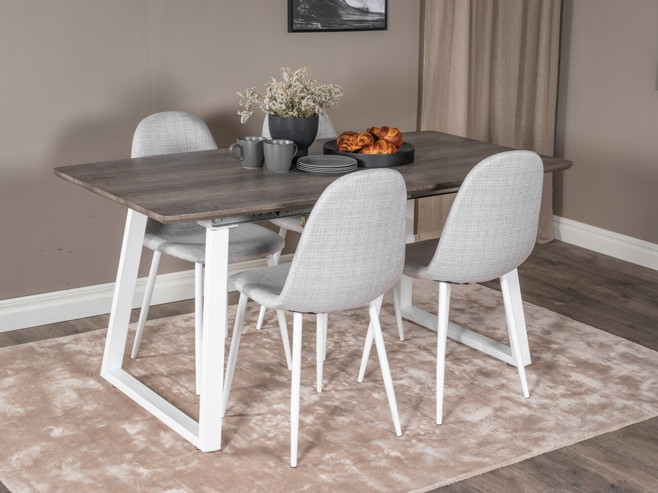 Маса и столове за трапезария Dallas 1979 (Бял + Светло сив)