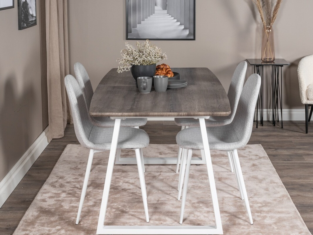 Маса и столове за трапезария Dallas 1979 (Бял + Светло сив)