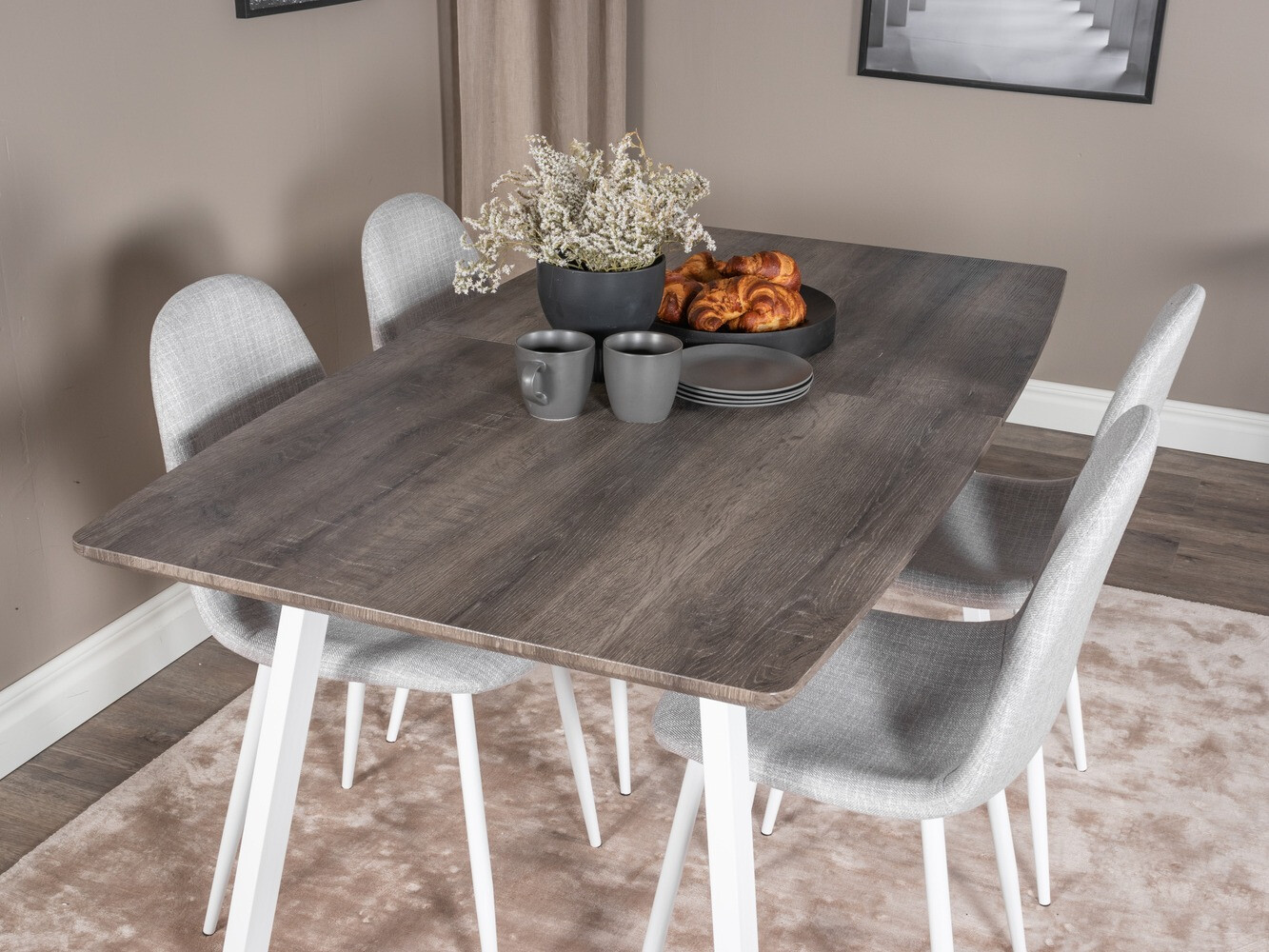 Маса и столове за трапезария Dallas 1979 (Бял + Светло сив)