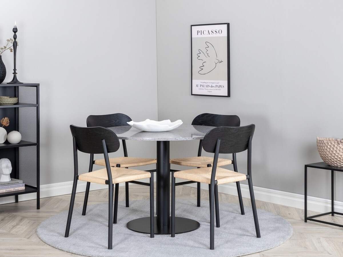 Маса и столове за трапезария Dallas 1137 (Ярък дърво + Черен)