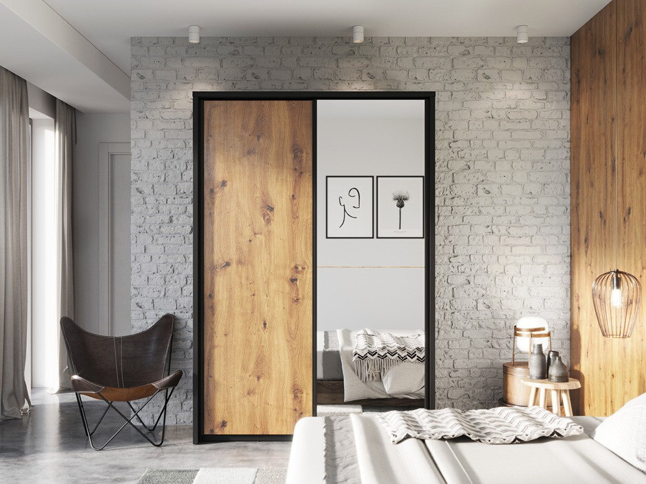 Гардероб Fresno 122 (Artisan дъб + Черен)