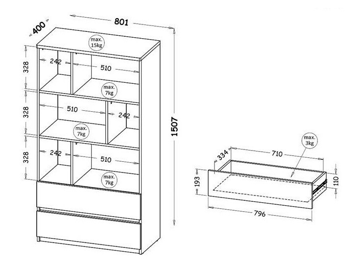Етажерка Evaropha 103 (Дъб уотан + Бял)