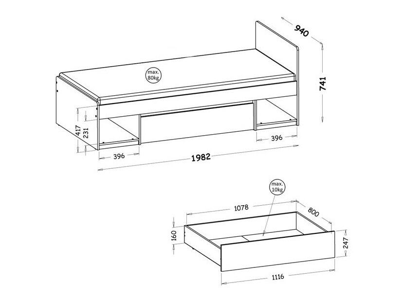 Легло Evaropha 108 (Дъб уотан + Бял)