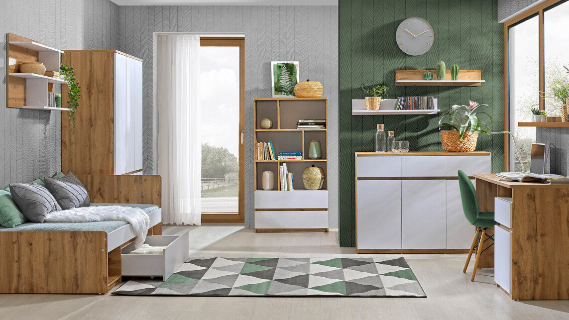 Стенна етажерка Evaropha 111 (Дъб уотан + Бял)