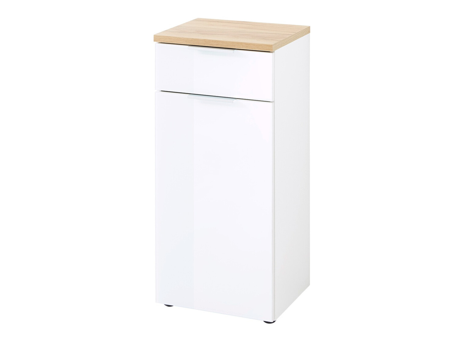 Стоящ шкаф за баня Levciro 101 (Бял гланц + Navarra дъб)