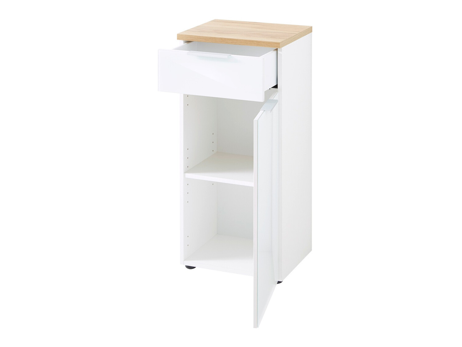 Стоящ шкаф за баня Levciro 101 (Бял гланц + Navarra дъб)