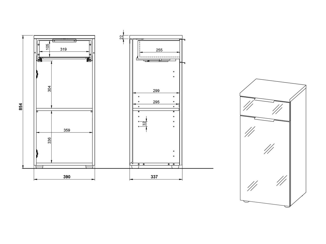 Стоящ шкаф за баня Levciro 101 (Бял гланц + Navarra дъб)