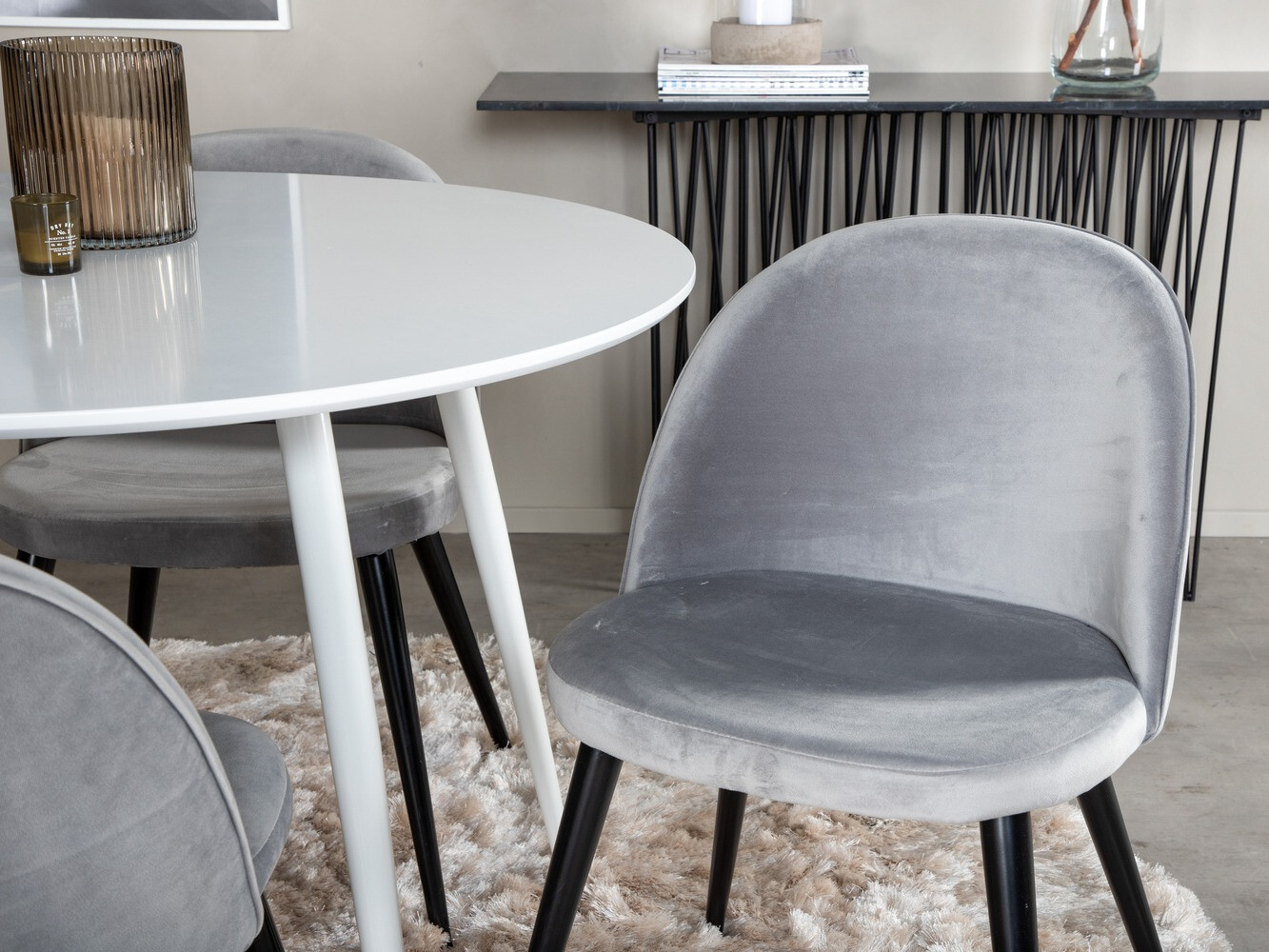 Маса и столове за трапезария Dallas 1536 (Светло сив + Черен)