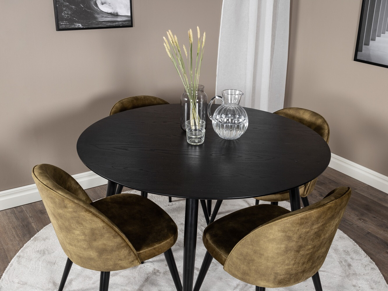 Маса и столове за трапезария Dallas 1559 (Пепеливо зелен + Черен)