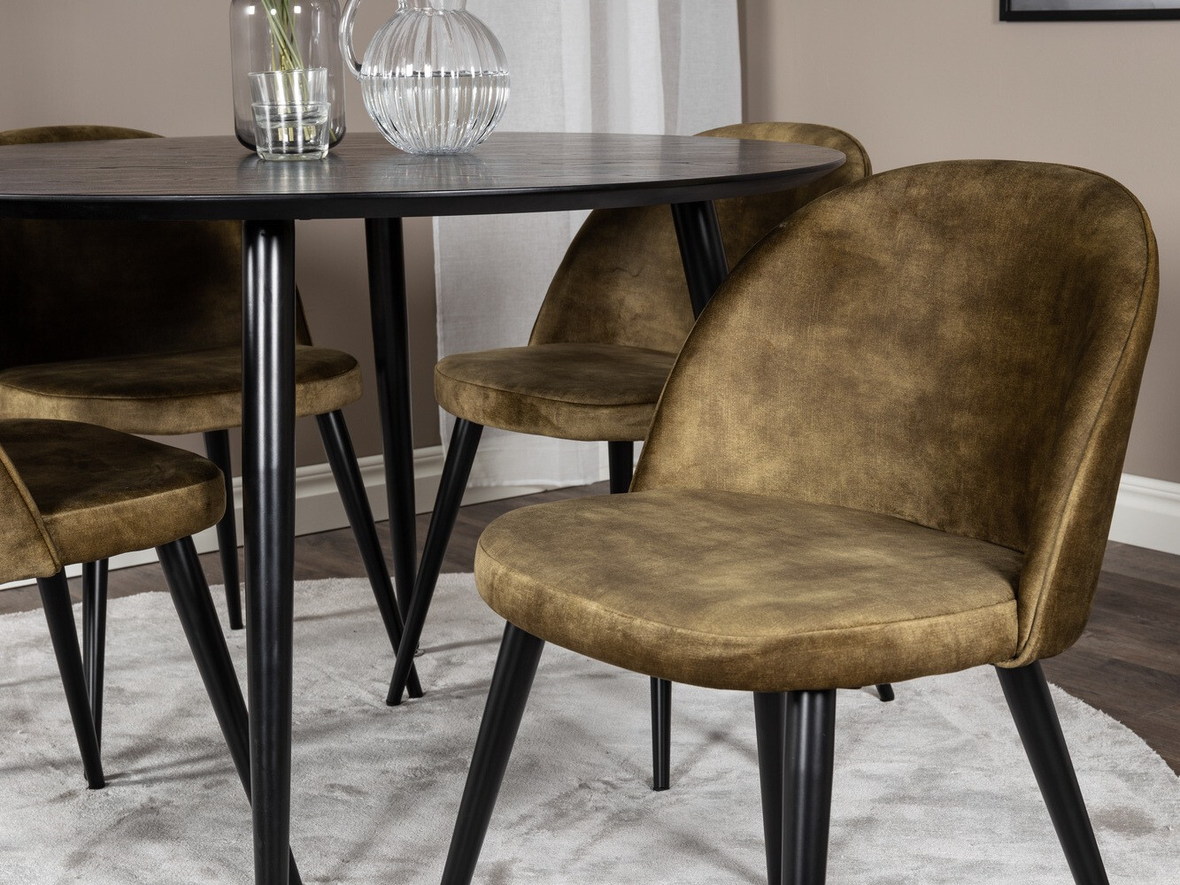 Маса и столове за трапезария Dallas 1559 (Пепеливо зелен + Черен)