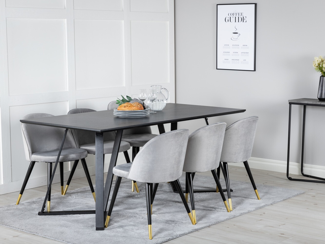 Маса и столове за трапезария Dallas 1583 (Сив + Черен)