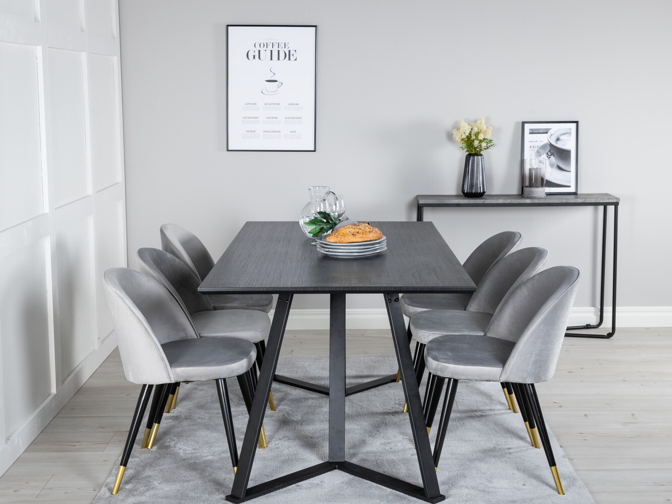 Маса и столове за трапезария Dallas 1583 (Сив + Черен)