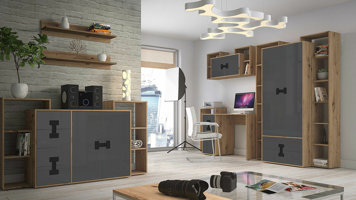 Гардероб Florevi 113 (Сив гланц + Artisan дъб)