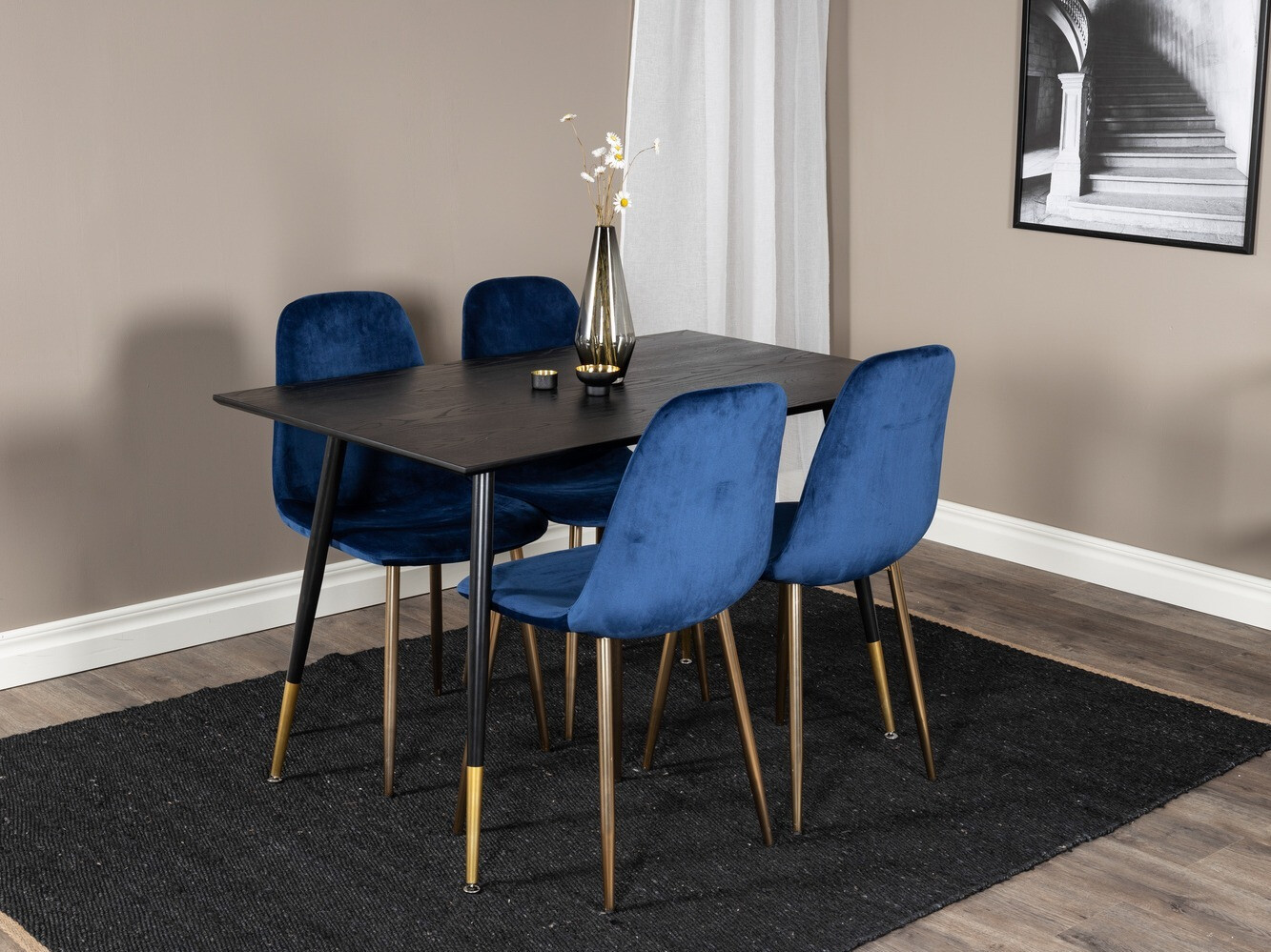 Маса и столове за трапезария Dallas 1693 (Син + златно)