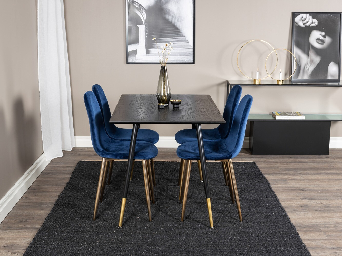 Маса и столове за трапезария Dallas 1693 (Син + златно)