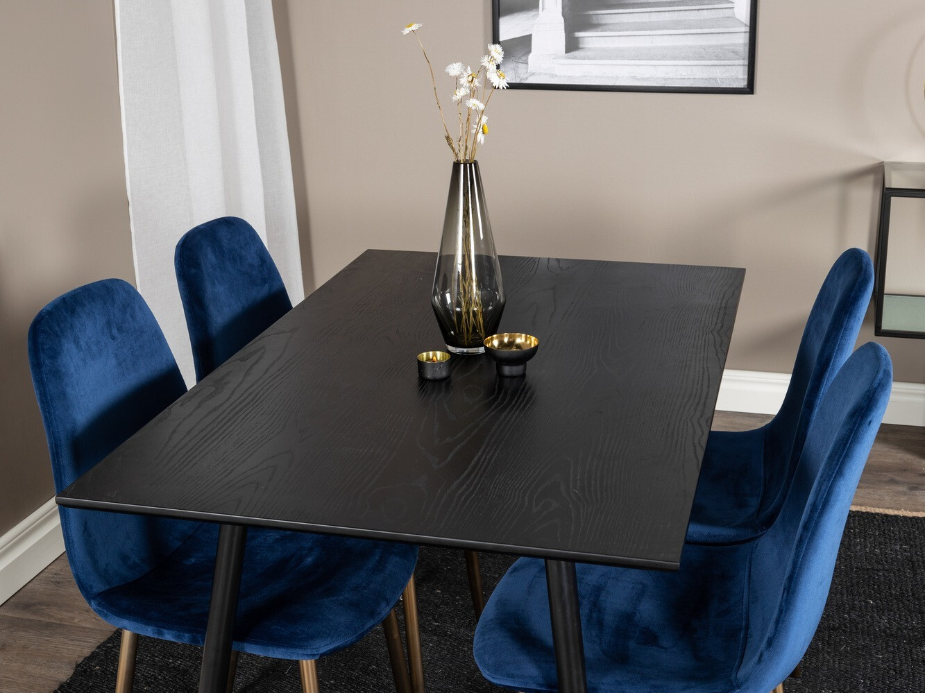 Маса и столове за трапезария Dallas 1693 (Син + златно)