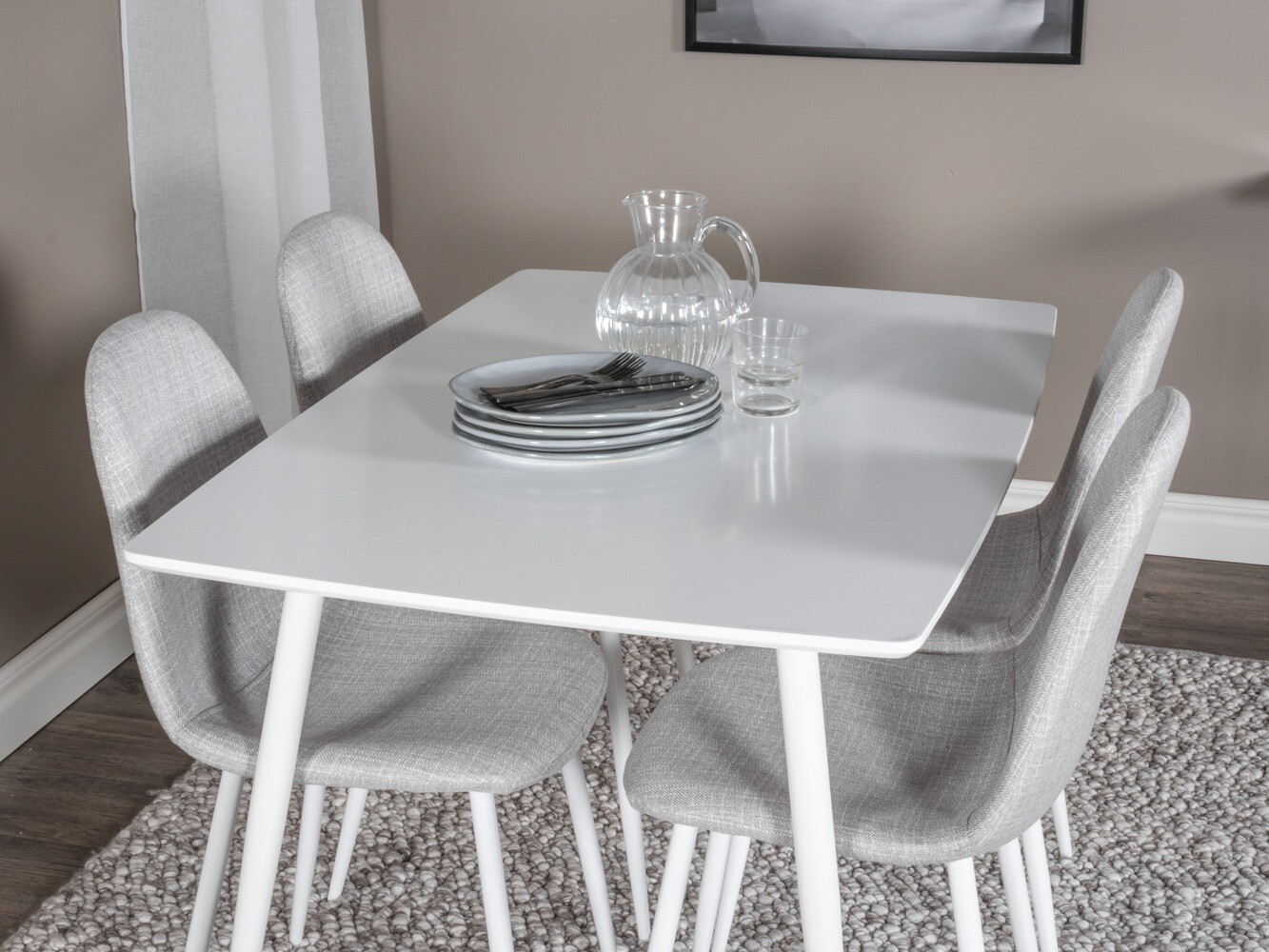 Маса и столове за трапезария Dallas 2040 (Бял + Светло сив)