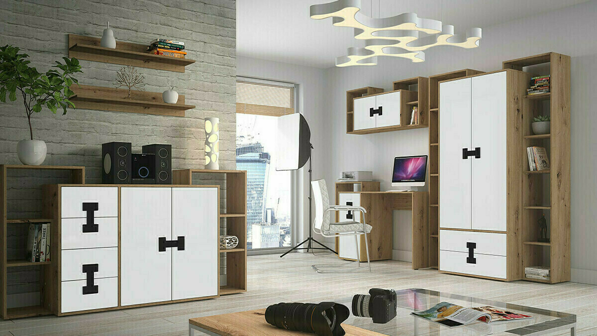 Окачен шкаф Florevi 107 (Матов бял + Artisan дъб)