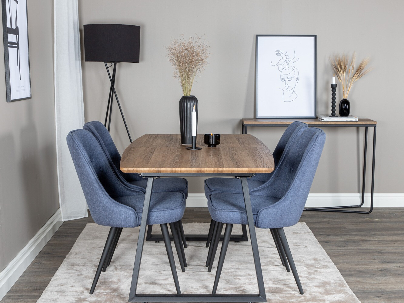 Маса и столове за трапезария Dallas 332 (Син + Черен)