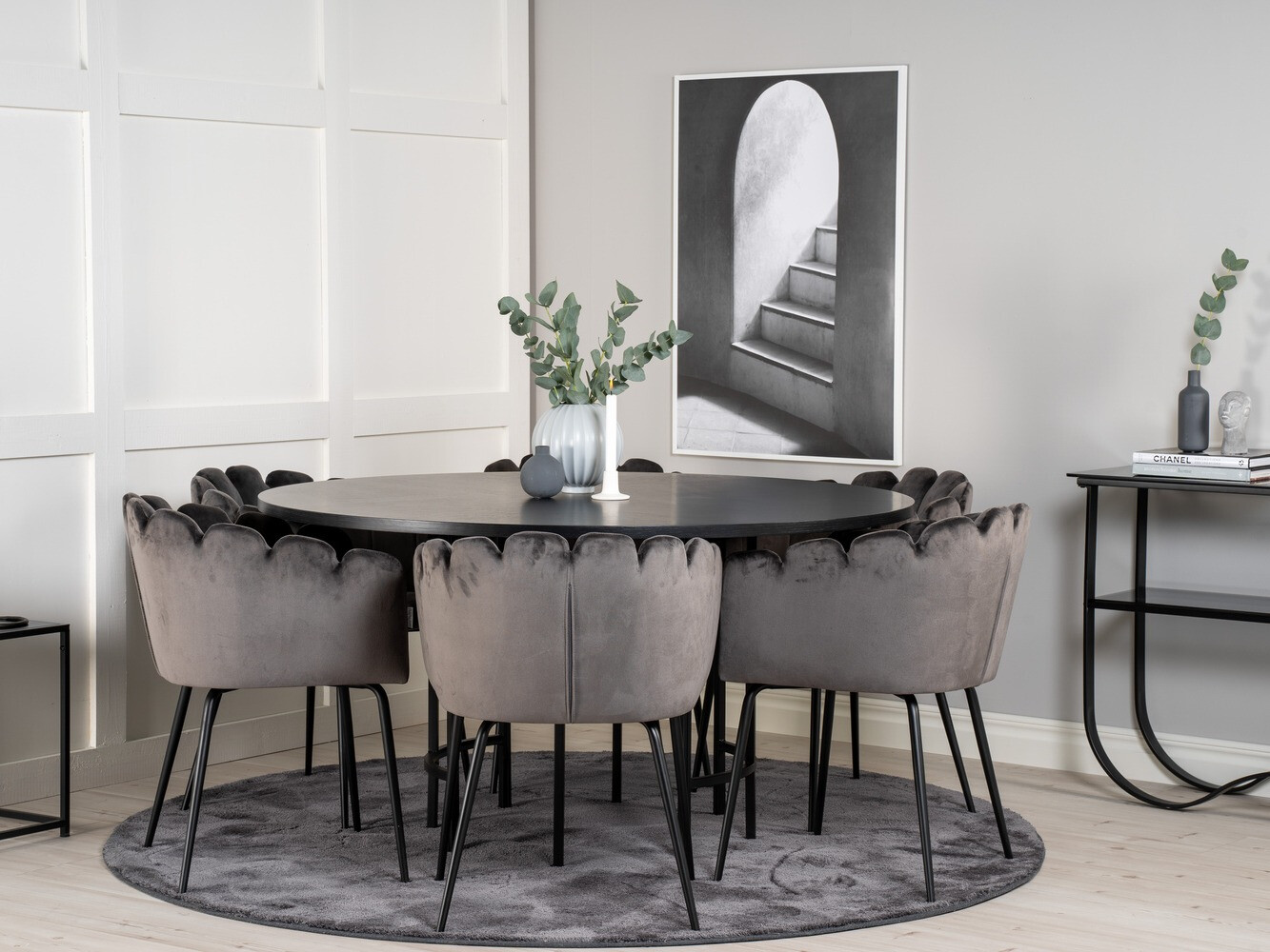 Маса и столове за трапезария Dallas 312 (Сив + Черен)