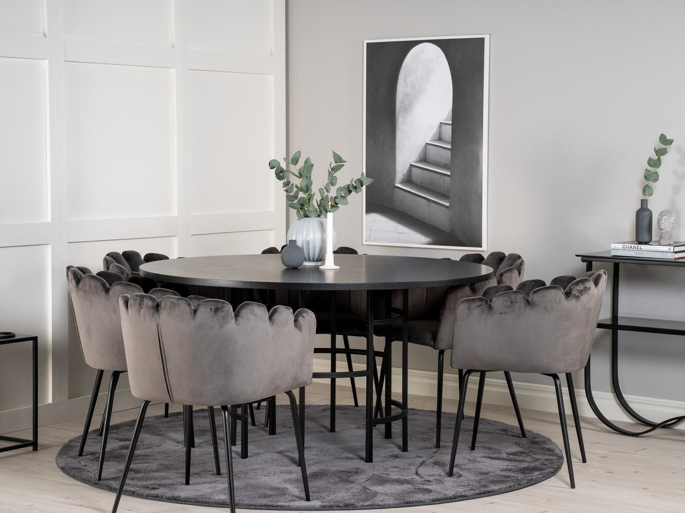 Маса и столове за трапезария Dallas 312 (Сив + Черен)