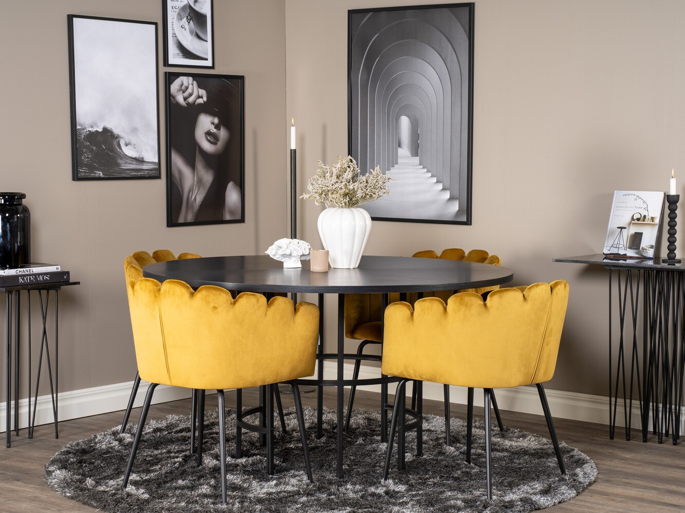 Маса и столове за трапезария Dallas 313 (Жълт + Черен)