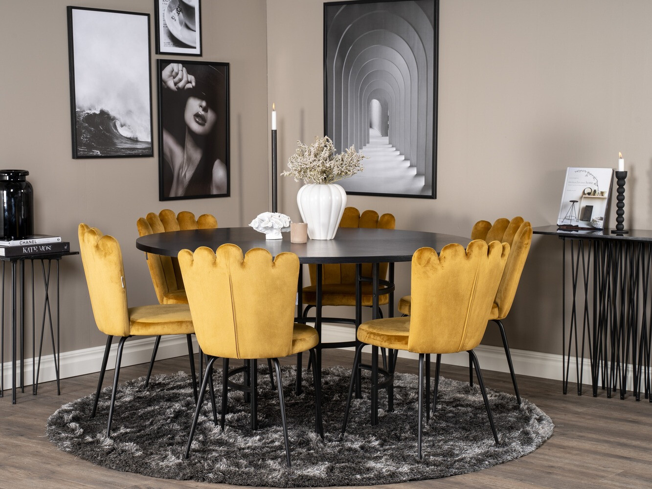 Маса и столове за трапезария Dallas 317 (Жълт + Черен)