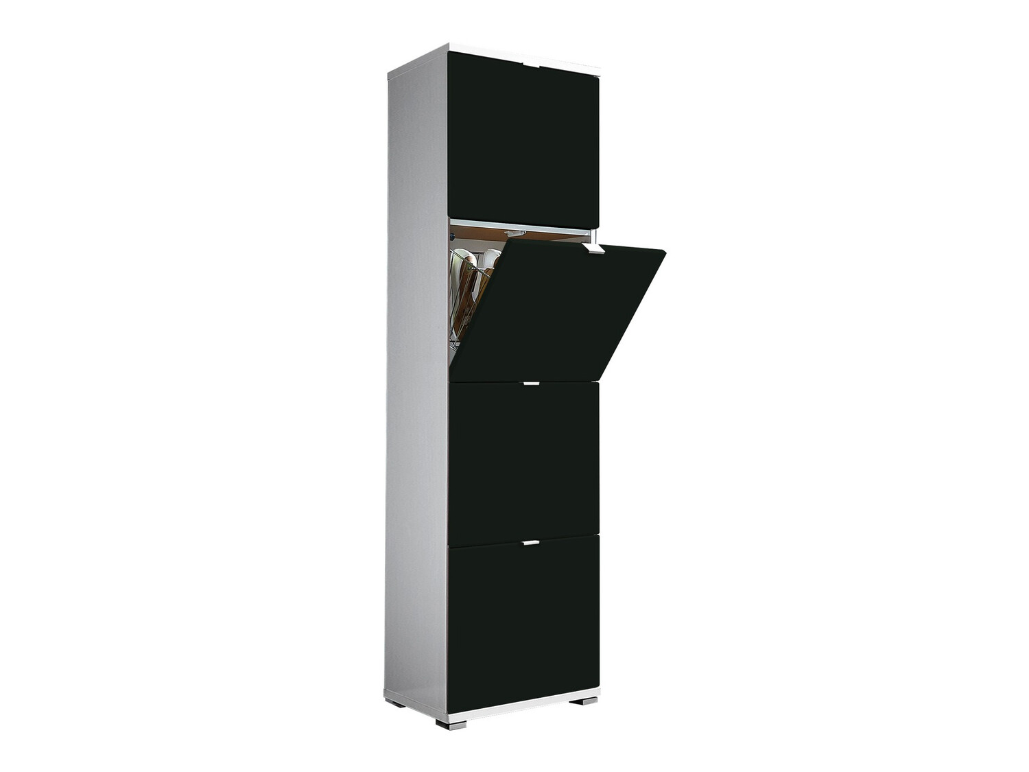 Шкаф за обувки Veltena 107 (Бял гланц + Черен)