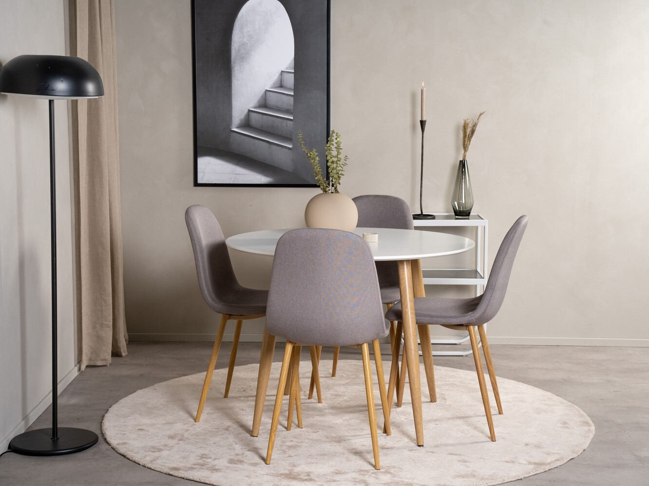 Маса и столове за трапезария Dallas 291 (Сив + Дъб)