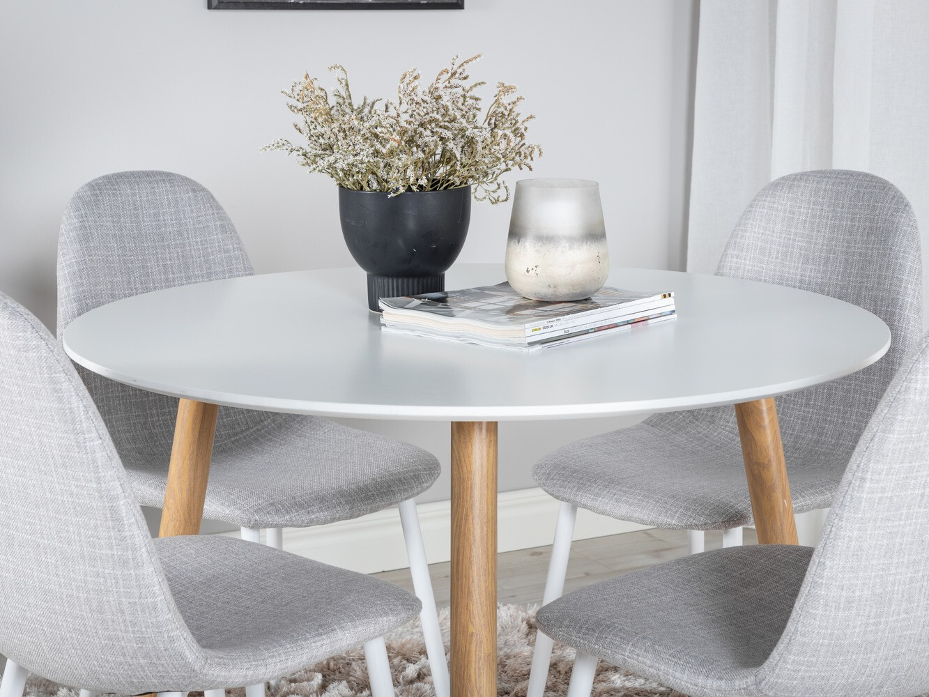 Маса и столове за трапезария Dallas 291 (Светло сив + Бял)