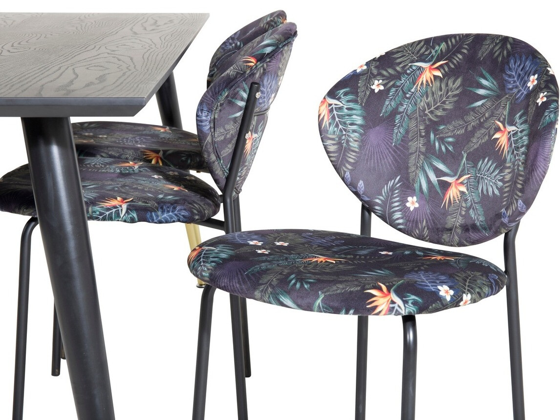 Маса и столове за трапезария Dallas 1260 (Флорален модел + Черен)