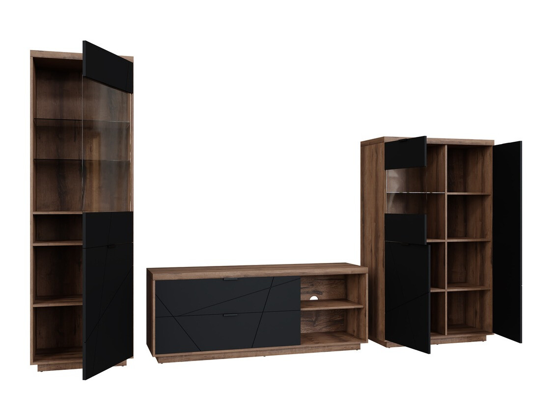 Комплект за хол Fivale 112 (Тъмен деланов дъб + Черен мат)