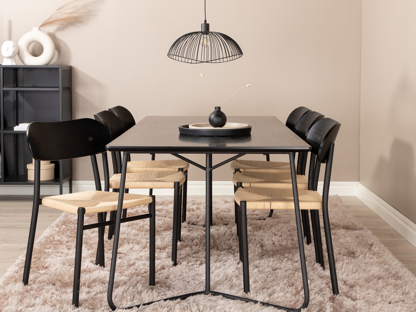 Маса и столове за трапезария Dallas 2716 (Черен + Светлокафяво)