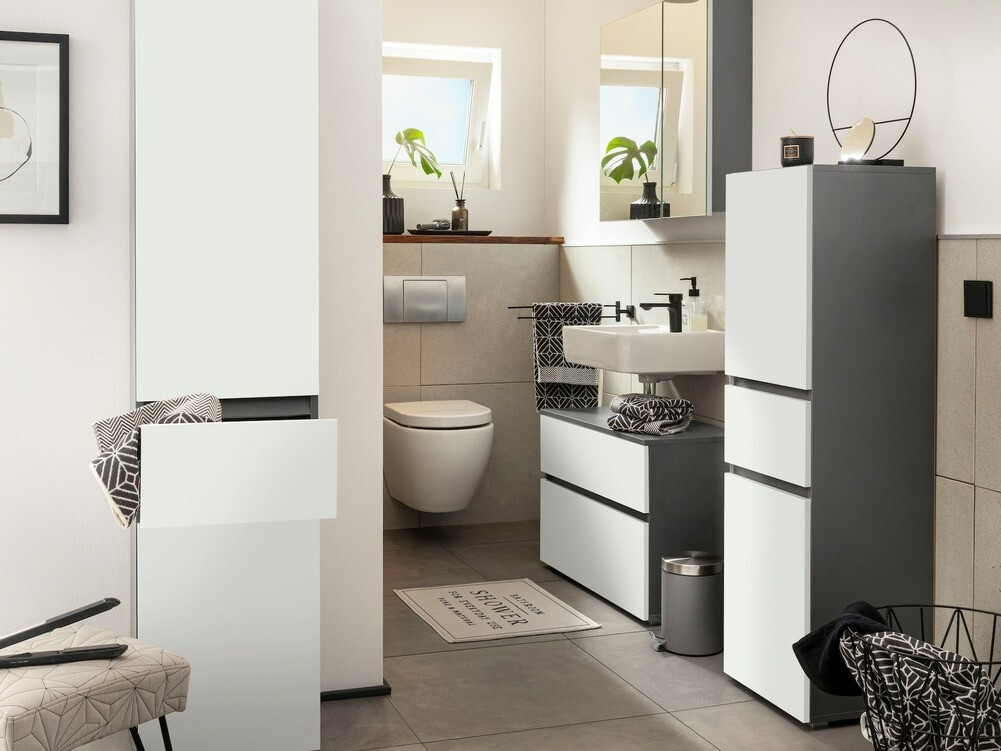 Стоящ шкаф за баня Soncamu 102 (Бял + Антрацит)