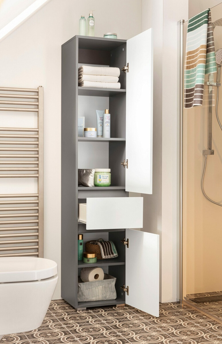 Стоящ шкаф за баня Soncamu 106 (Бял + Антрацит)