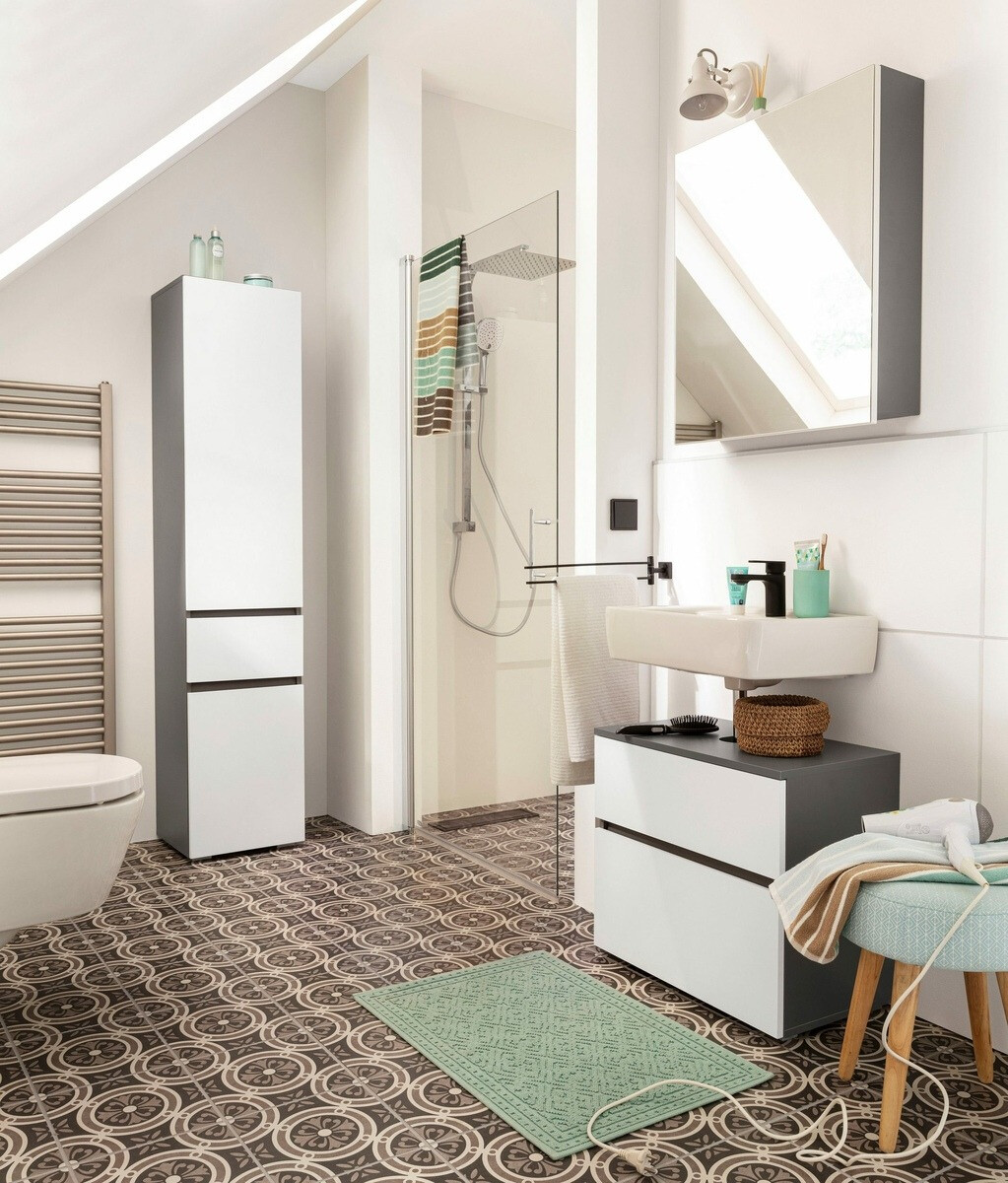 Стоящ шкаф за баня Soncamu 106 (Бял + Антрацит)