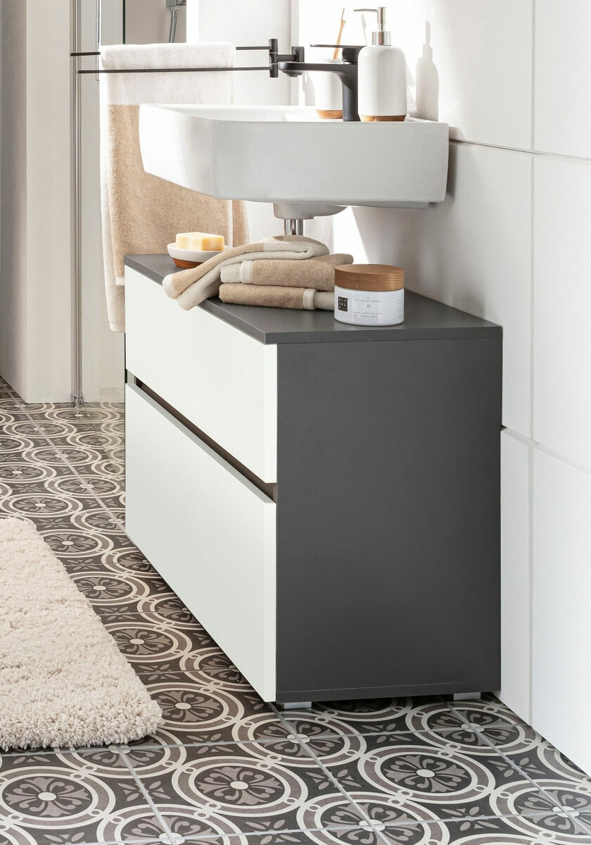 Стоящ шкаф за баня за мивка Soncamu 109 (Бял + Антрацит)