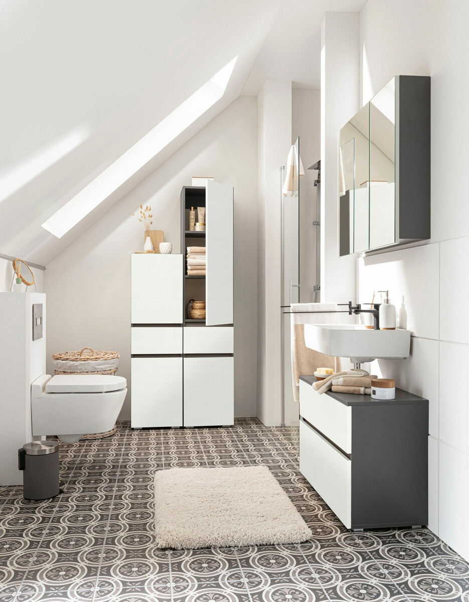 Стоящ шкаф за баня за мивка Soncamu 109 (Бял + Антрацит)