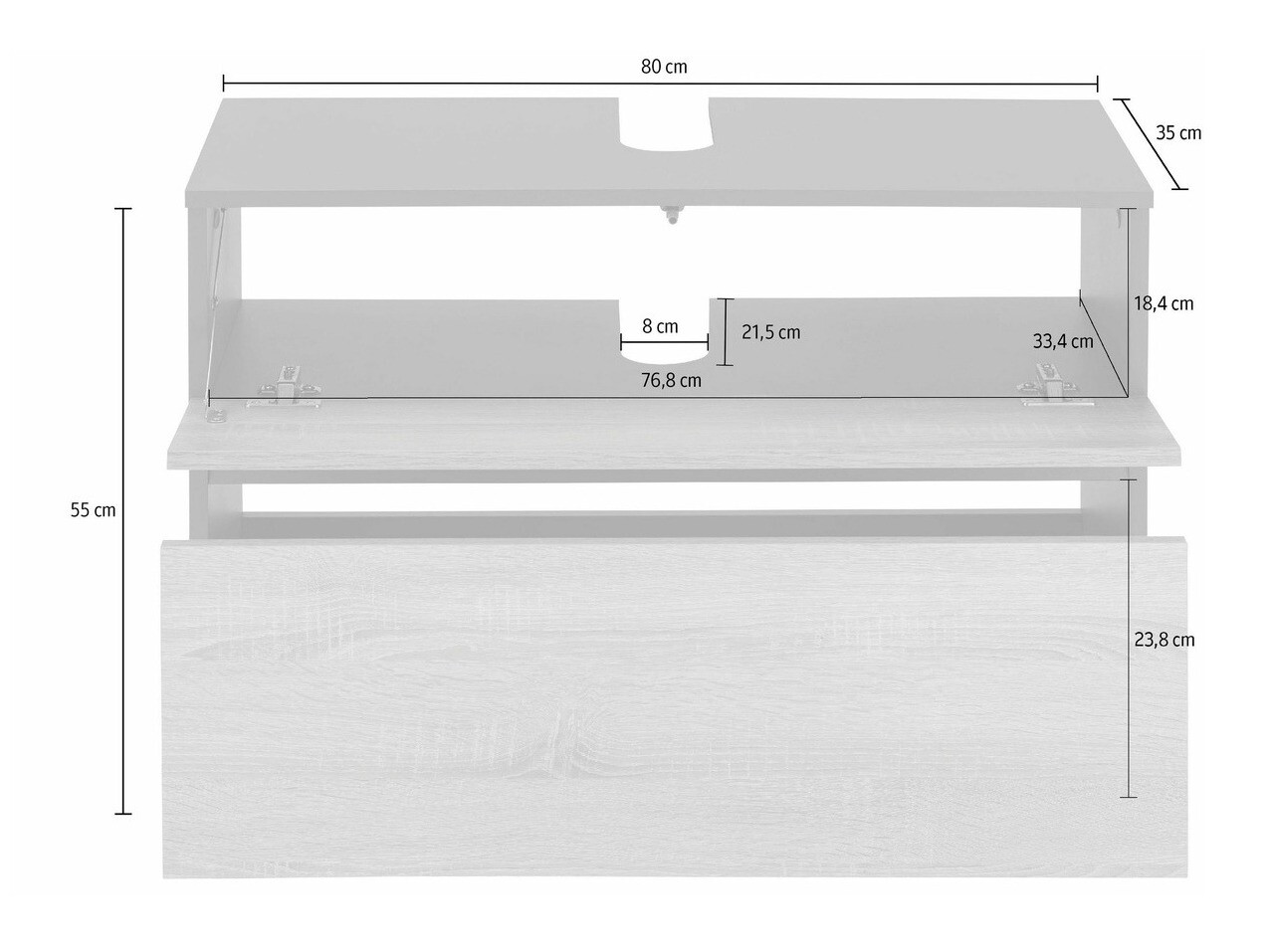 Стоящ шкаф за баня за мивка Soncamu 109 (Бял + Антрацит)