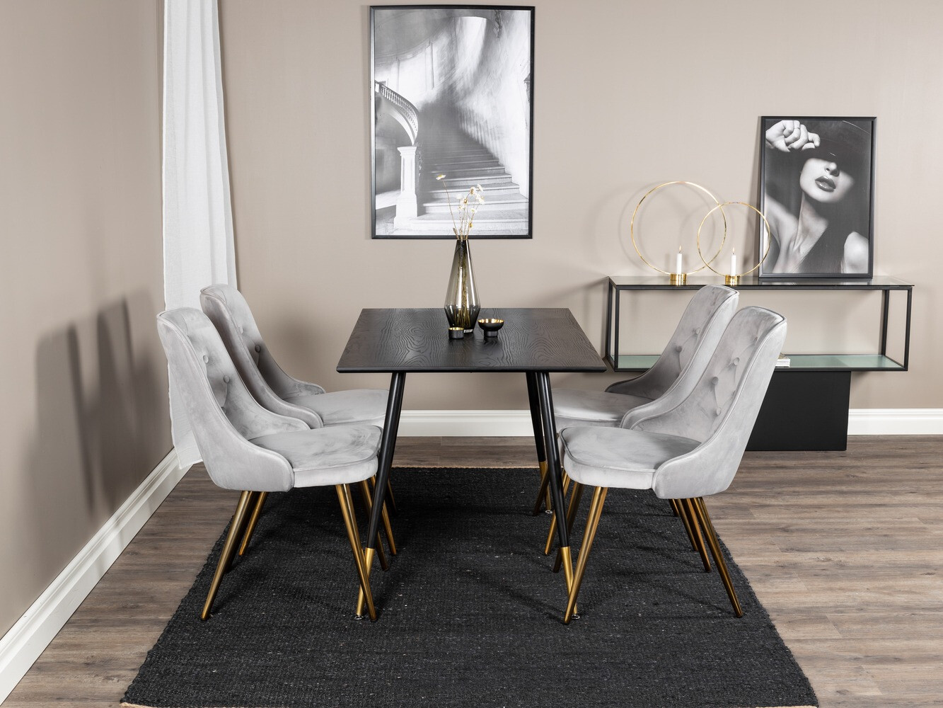 Маса и столове за трапезария Dallas 1673 (Сив + златно)