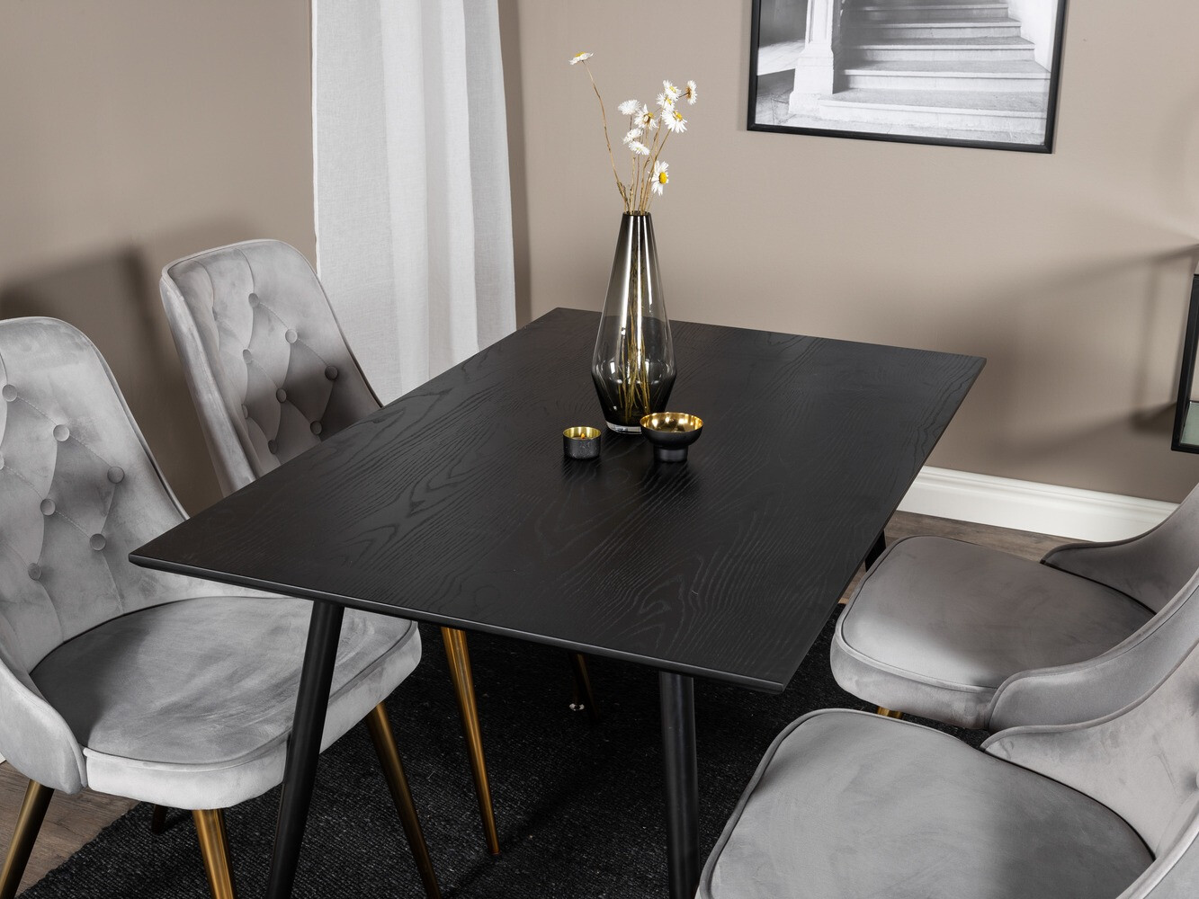 Маса и столове за трапезария Dallas 1673 (Сив + златно)