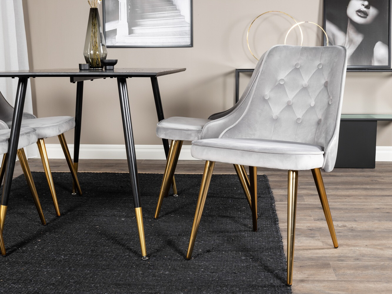 Маса и столове за трапезария Dallas 1673 (Сив + златно)