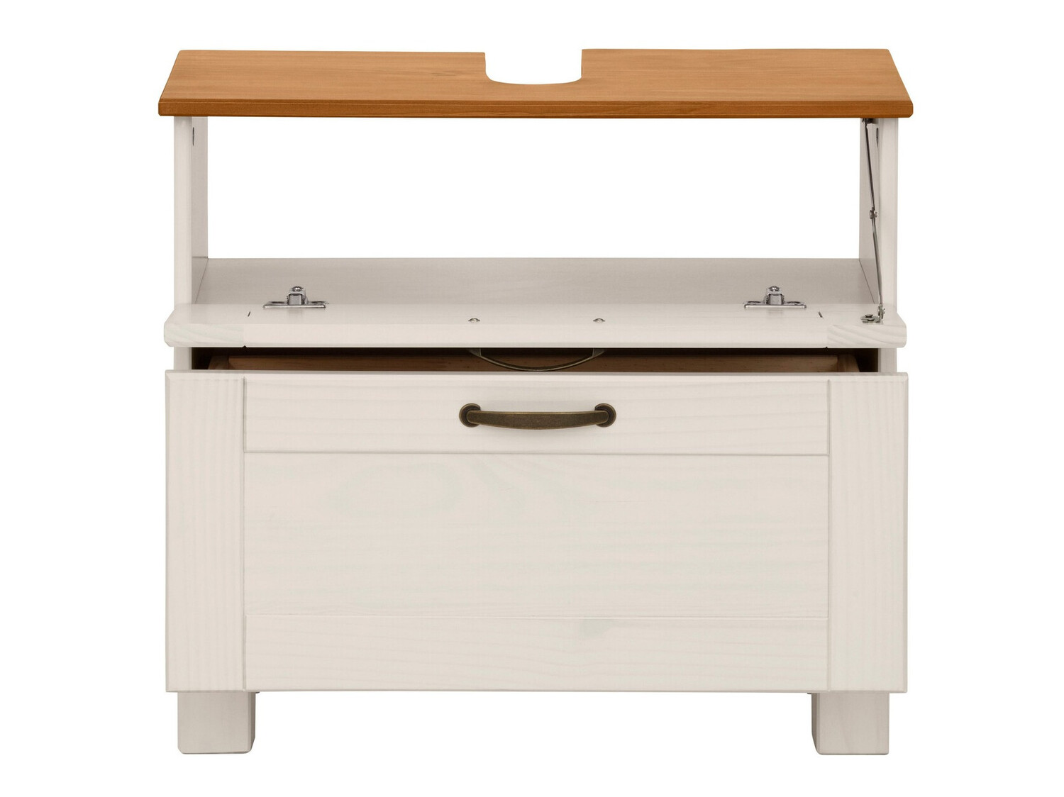 Стоящ шкаф за баня за мивка Ophlevu 102 (Бял + Меден дъб)