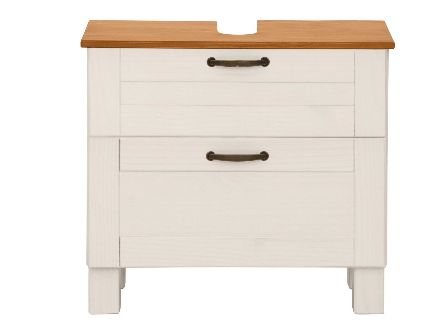 Стоящ шкаф за баня за мивка Ophlevu 102 (Бял + Меден дъб)