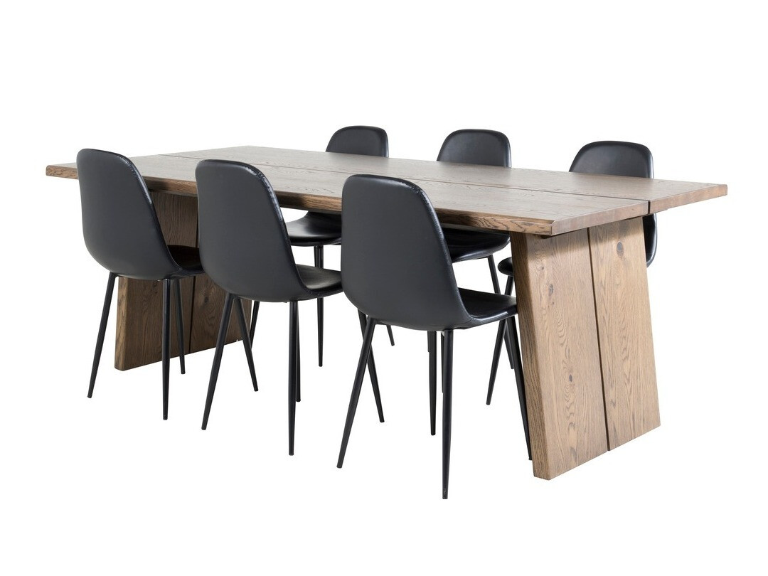 Маса и столове за трапезария Dallas 1841 (Тъмен дъб + Черен)