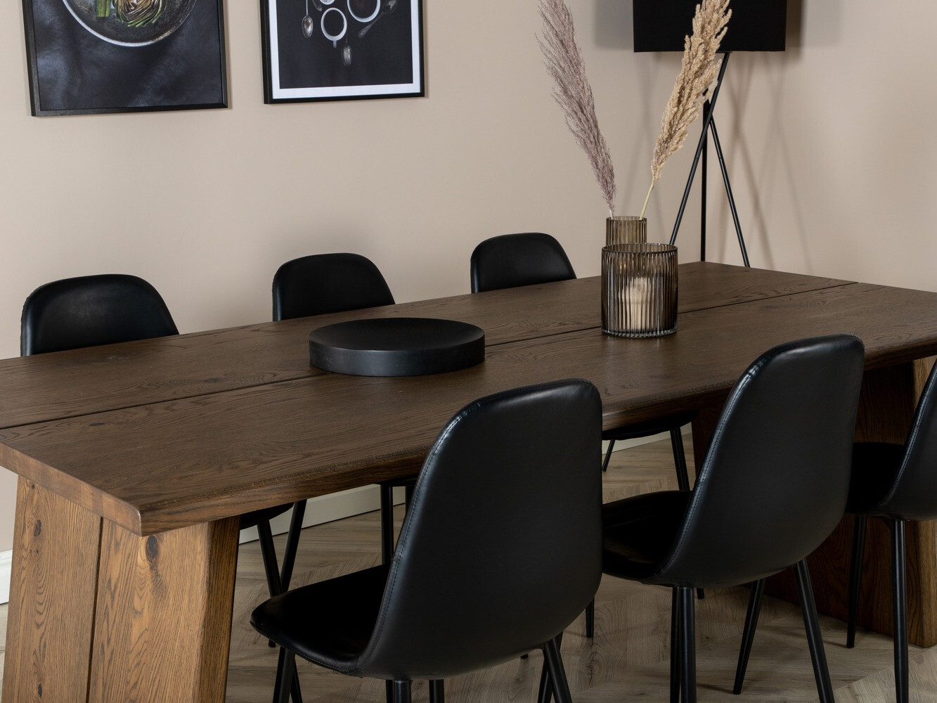 Маса и столове за трапезария Dallas 1841 (Тъмен дъб + Черен)