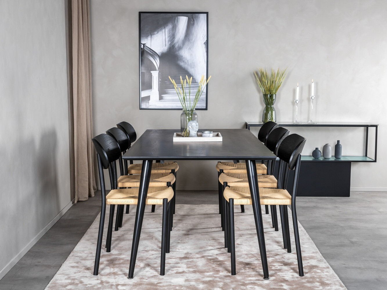 Маса и столове за трапезария Dallas 2574 (Черен + Кафяв)