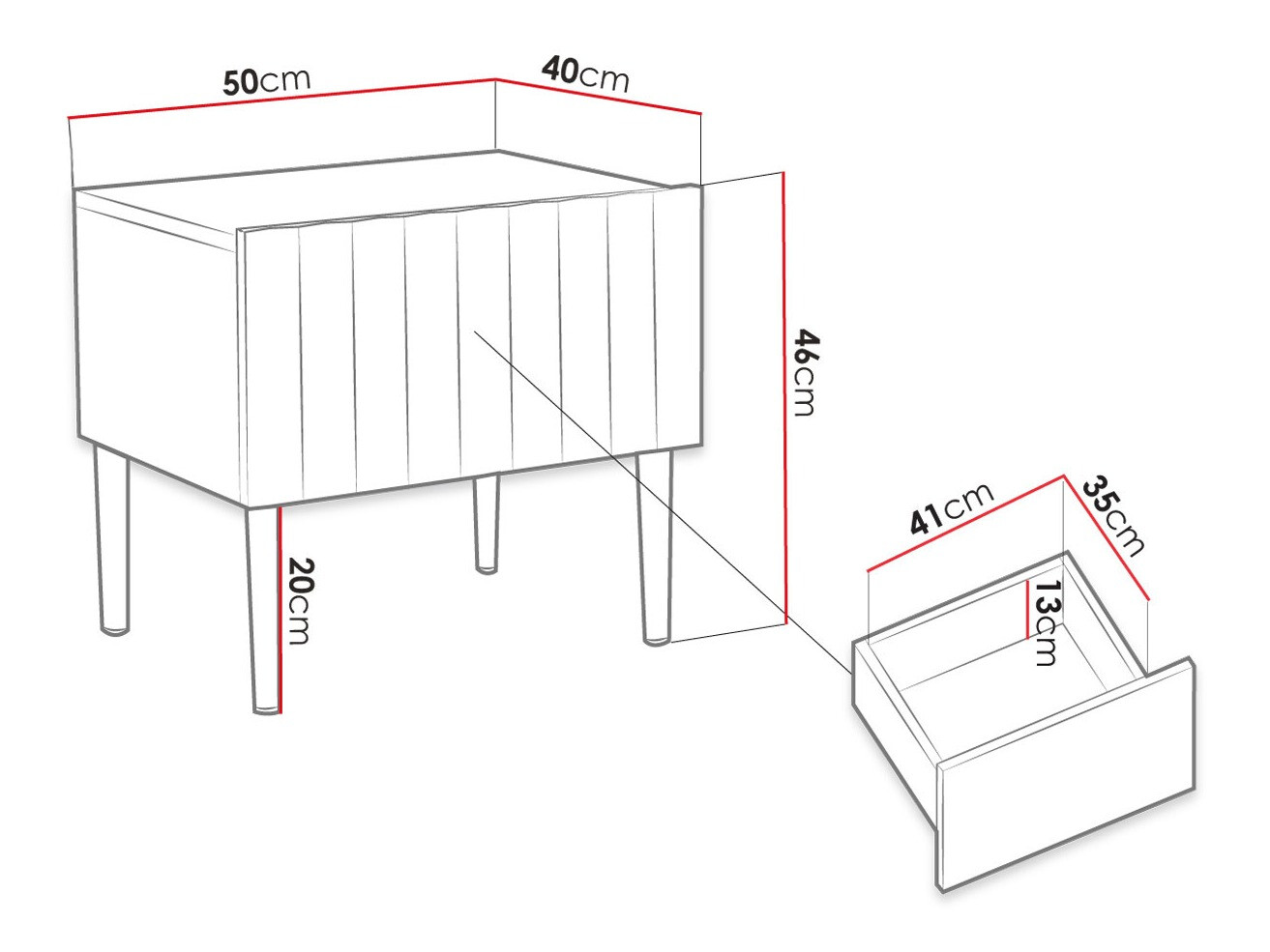Нощно шкафче Amplexal (Черен гланц + Черен)