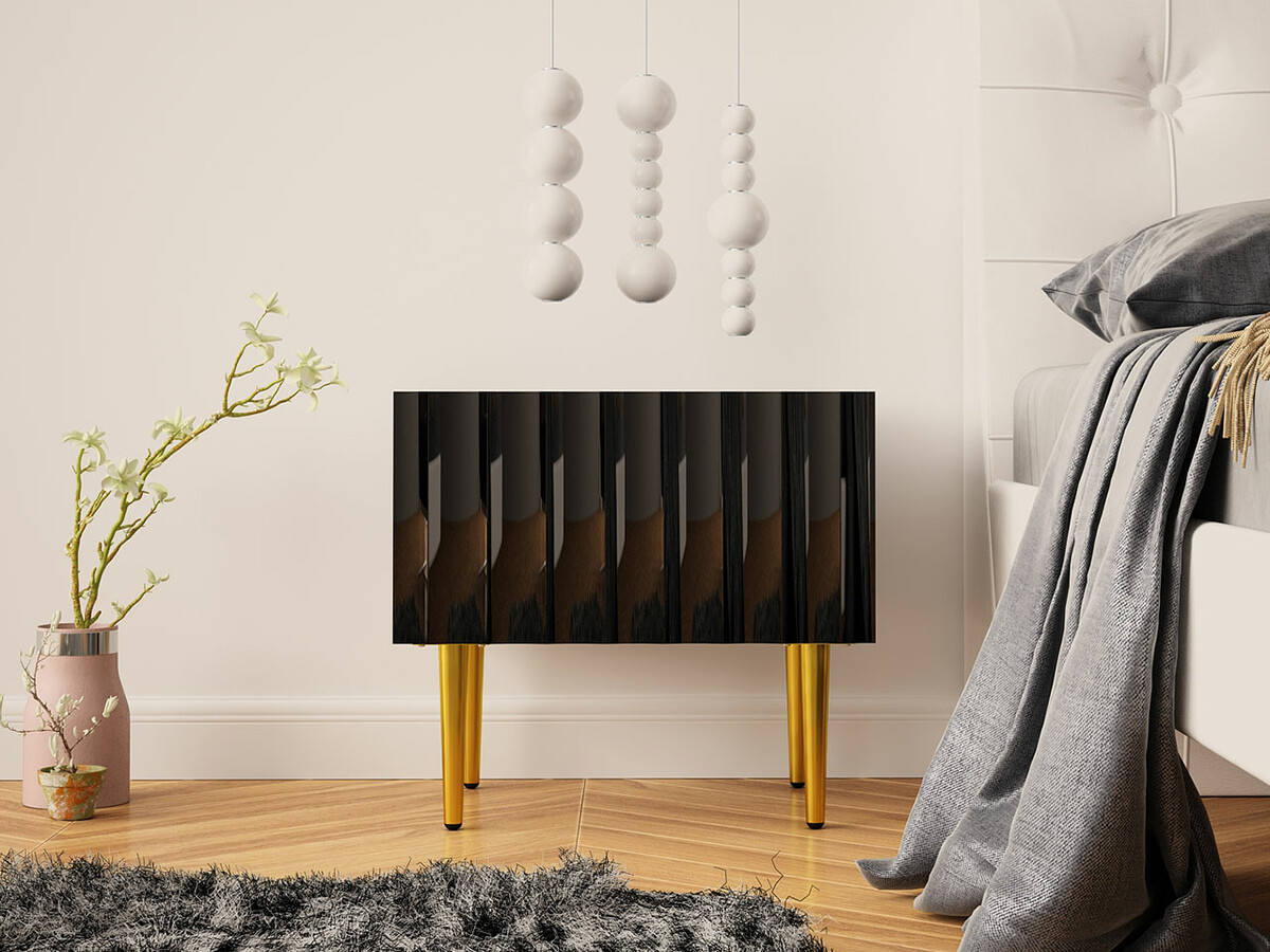 Нощно шкафче Amplexal (Черен гланц + Черен)