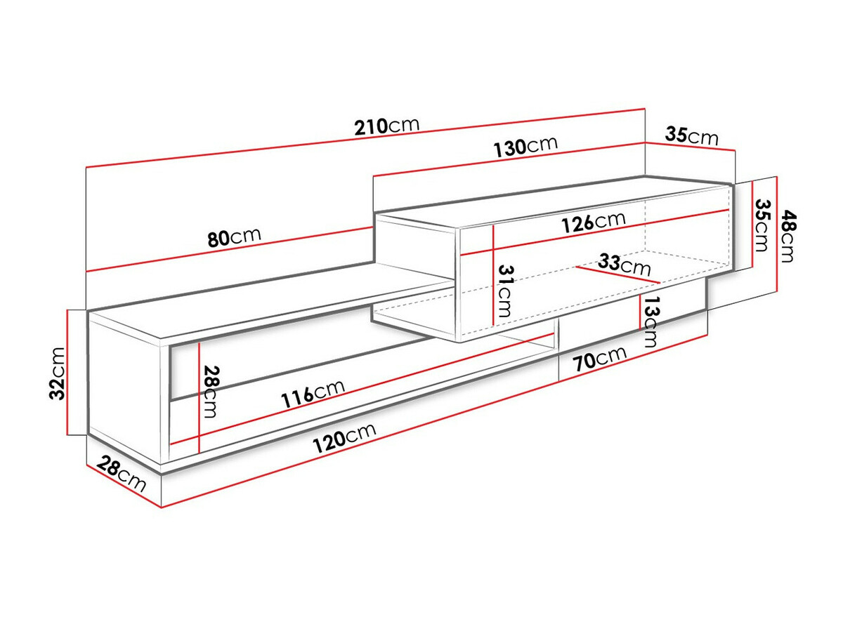 ТВ шкаф Pinos (Бял + Дъб уотан)